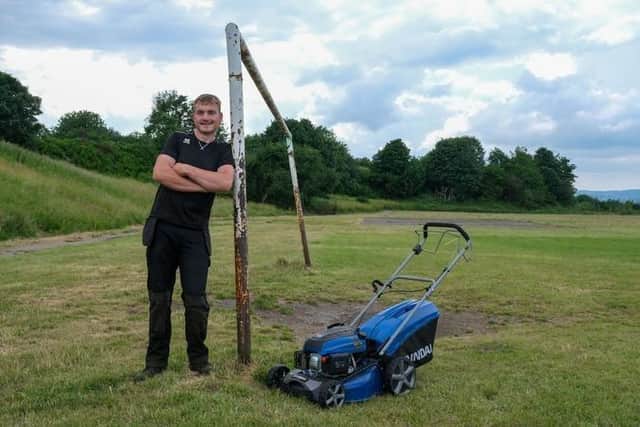 Josh Corder has been cutting the grass in Skye Edge Avenue so that local children can play football