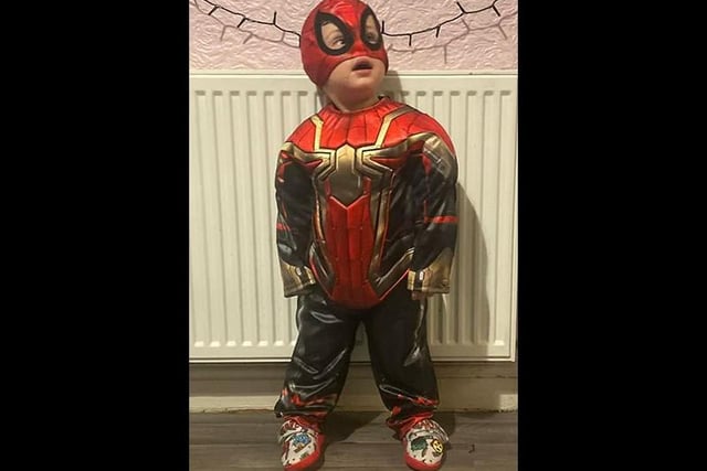 Here is 2-year-old Osman dressed as Spider-Man. Picture: Bobi-jo Chapman