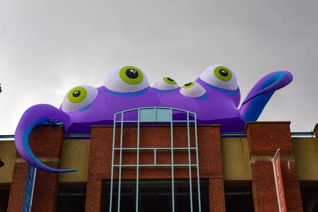 Octoplasm and his tentacles can be seen crawling out of the windows at the Bridges car park. Like all the monsters, he'll be in place until Sunday, October 31.