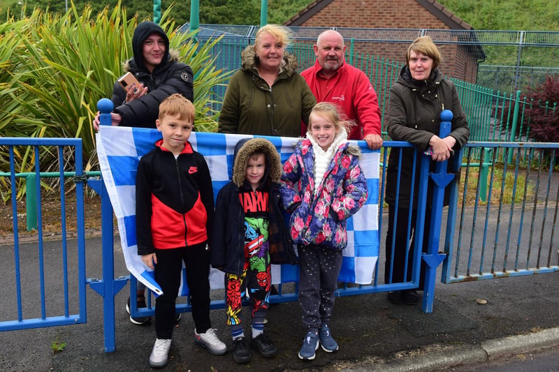 Fans wait for the Hartlepool United open topped bus parade at the Brus roundabout.