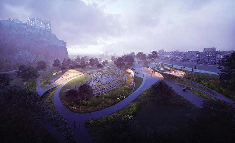 The £25 million Quaich Project plans to build a multi-function performance pavilion, indoor and outdoor performance and events venues, a visitor centre, viewing gallery and cafe in the shadow of Edinburgh Castle on West Princes Street Gardens. The project is currently on hold.