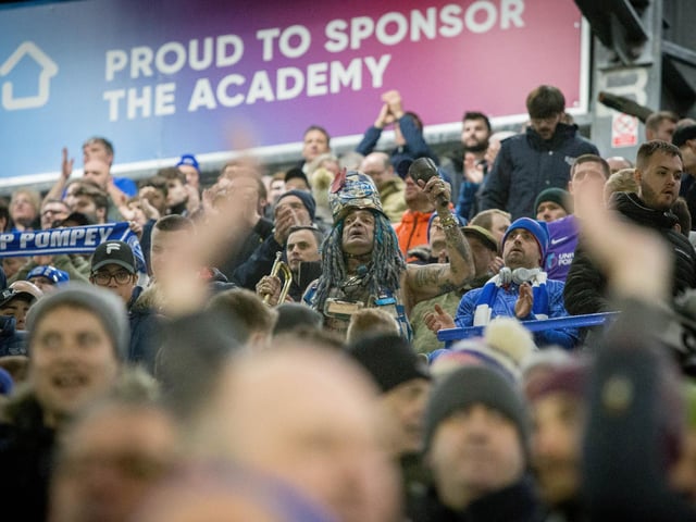 John Westwood and his fellow Pompey fans keeping their spirits up after the FA Cup game at Fratton Park.