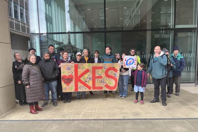Angry King Edward VII School parents  handed a petition  to the Department for Education’s regional office on Norfolk Street, Sheffield, near the Peace Gardens, calling for a re-think on academy plans