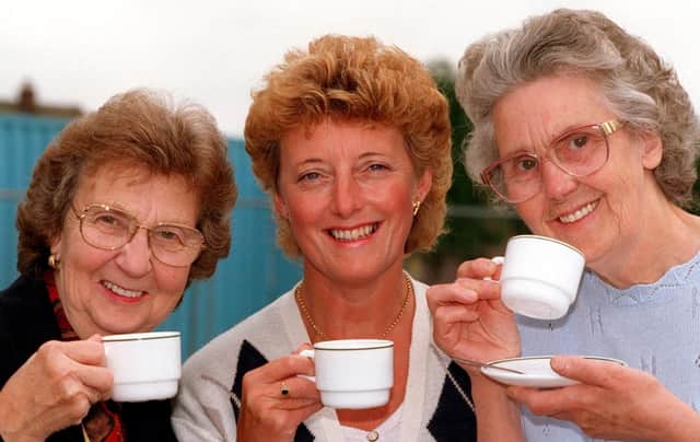 Having a brew at the Lansdowne Centre in 1996 were Zona Lowe, carer Ruth Kennedy, and former carer Gwen Harris all of Intake