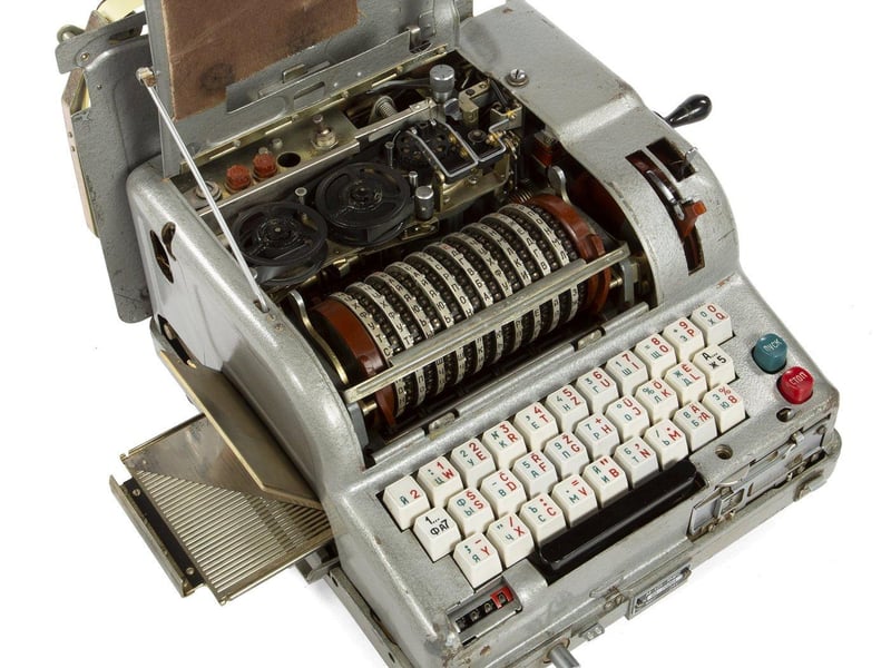An original Soviet KGB Fialka (M-125-3M) or "Violet" cipher machine used during the Cold War to code and decode secret messages. Accompanied by an updated manual. Estimate: $8,000-$12,000.