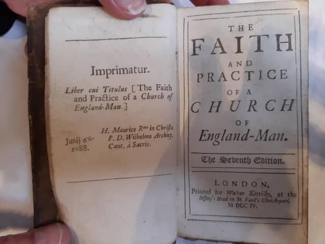 The 300 year old book The Faith and Practice of a Church of England Man, which has just been returned to Sheffield Cathedral