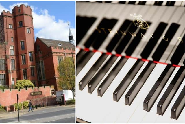 (L-R) Sheffield University, a Steinway piano for illustrative purposes by Brian Ach for Getty Images.
