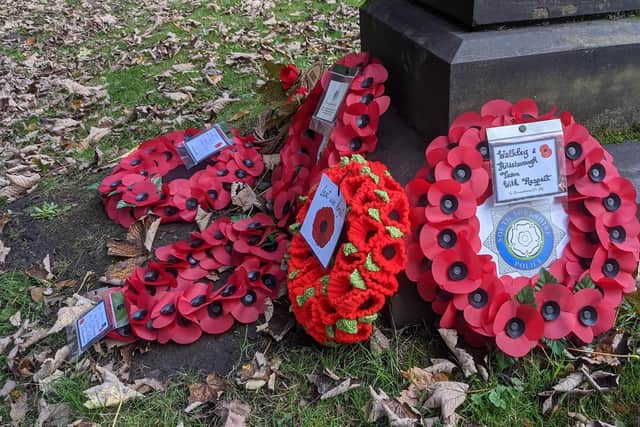 Wreaths laid during the Remembrance Day service at Wardsend Cemetery, Sheffield