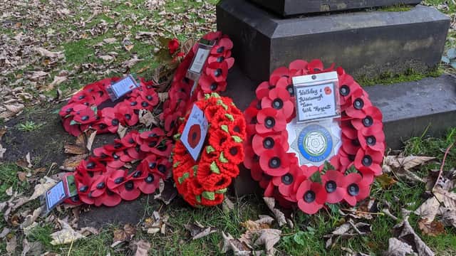 Wreaths laid during the Remembrance Day service at Wardsend Cemetery, Sheffield