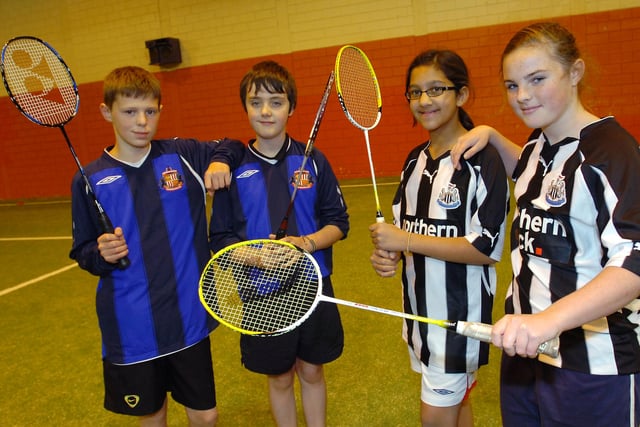 Young Sunderland fans, Daniel Vickers and Thomas Hawick get ready to play against Newcastle fans, Naomi Chidambaram and Robyn Luckley in a badminton match at the Premier League 4 Sports Festival. Remember this from 12 years ago?