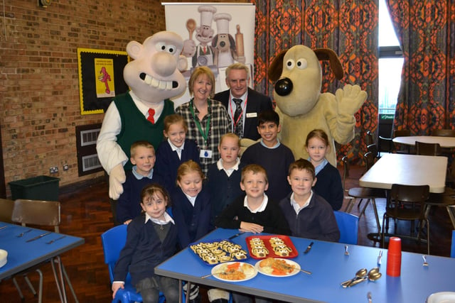 Wallace and Gromit visited Mallard Primary School in 2012