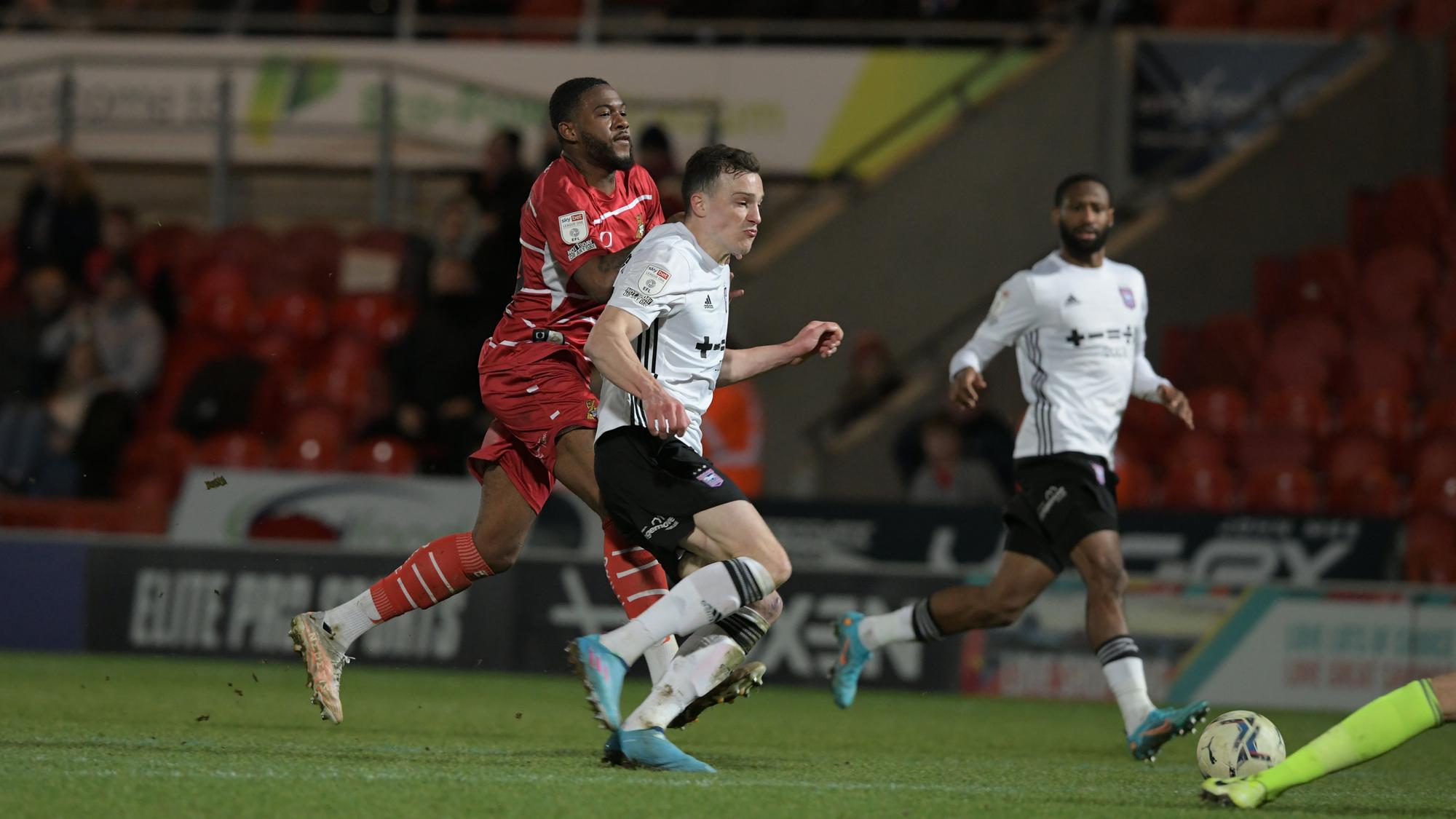 Reo Griffiths is blocked out against Ipswich