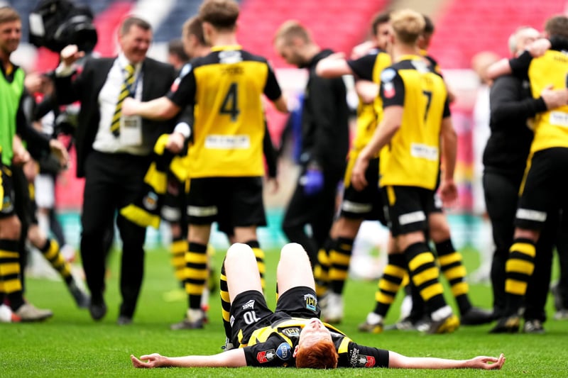 Hebburn Town's Michael Richardson celebrates victory after the final whistle during the Buildbase FA Vase 2019/20 Final at Wembley Stadium, London.