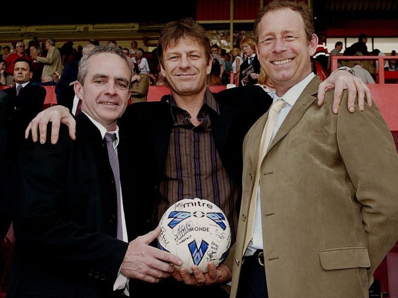 Garry Wright, right, and Telecom Sports FC secretary Andrew Johnstone receiving the Sheffield Sunday Sports League Merit Award on behalf of the club from Sean Bean at Bramall Lane