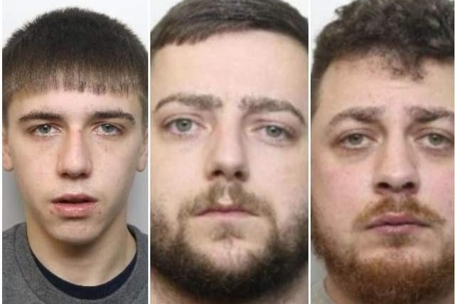 19-year-old Kai Smith was brought before Grimsby Crown Court on Tuesday, March 29, 2022 to be sentenced for his involvement in a double-shooting that was carried out in the Manor area of Sheffield on January 6 last year.
Smith’s co-accused, Connor Hadi, 27, formerly of Toll Bar Avenue, Sheffield, and Bradley Jenkins, 30, formerly of Waverley View, Rotherham, were jailed for 27 years each in September last year, following a trial at Sheffield Crown Court in which jurors found the pair guilty of attempted murder and firearms offences.
Judge Peter Kelson QC sentenced Smith to six years in a young offenders’ institute, bringing the trio’s jail time to a combined total of 60 years. 
Left to right: Kai Smith; Connor Hadi and Bradley Jenkins
