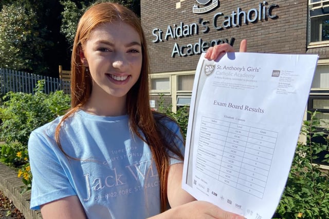 Beth Connors, from St Anthony's, collects her results. She swept the board, with 11 nines, and plans to study maths, biology and chemistry at A-level.