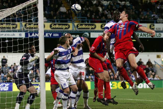 Mark Hudson in action during his playing career, heading home for Crystal Palace: SportImage