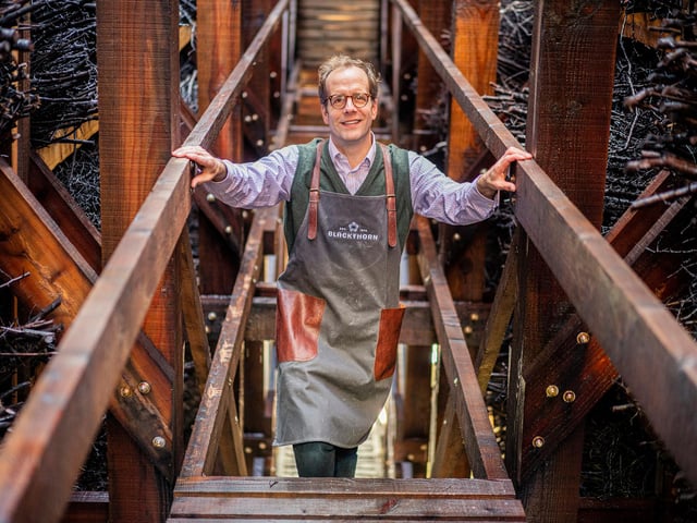 Gregorie Marshall, fifth-generation master salter in his unique salt-producing graduation Blackthorn tower.