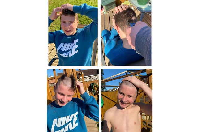 Lennon Hedges, aged 13 from Cowplain, Waterlooville, shaved his hair during the Covid-19 lockdown.
