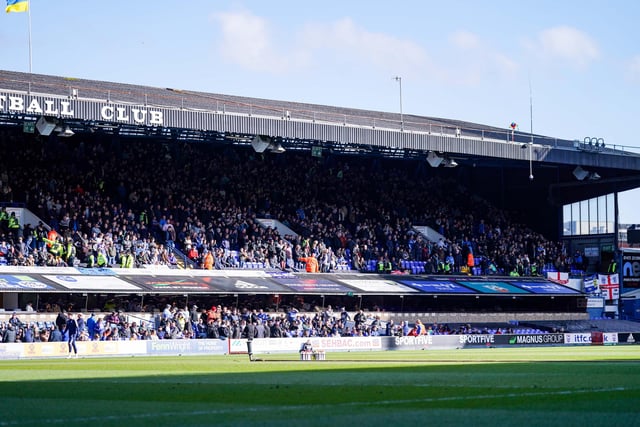 Portsmouth fans in the away end before today's game at Portman Road
