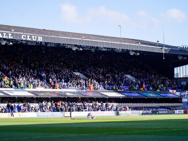 Portsmouth fans in the away end before today's game at Portman Road
