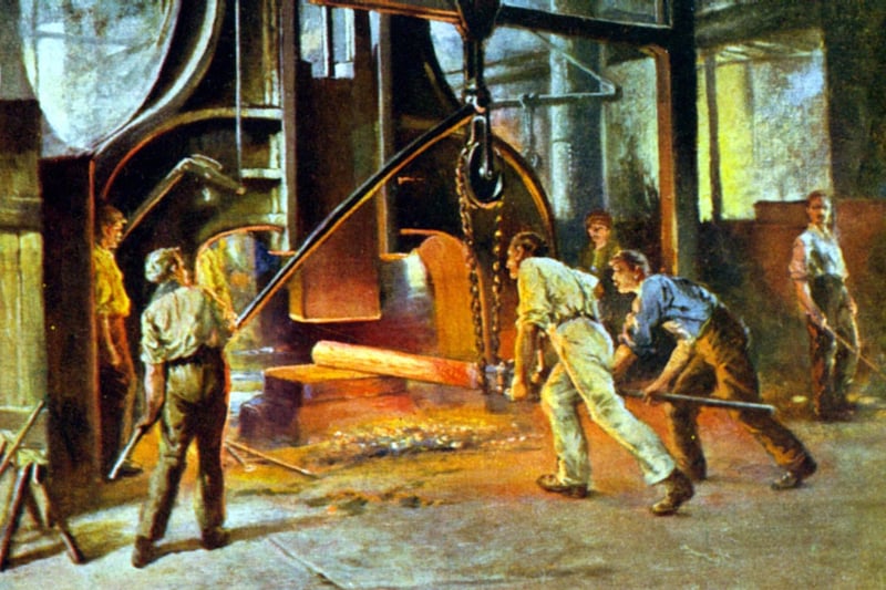 Forging bloom for axles at Cammell Laird and Co., Ltd in Sheffield in 1916, by E F Skinner. Ref no: s00537
