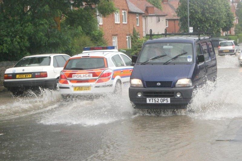 Traffic made slow progress through the water-logged roads in and around Chesterfield.