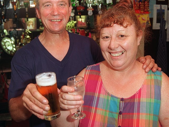 Pictured are the landlord and landlady of the Stumble Inn, Attercliffe Common, Attercliffe. Sue and Michael Underhay celebrated their first anniversary at the pub in 1997