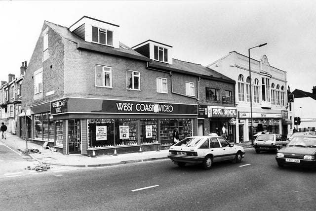 The West Coast Video Store and the Royal Bengal Restaurant, London Road, Sheffield, in 1989