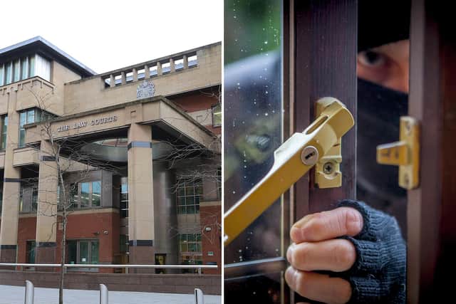 Sheffield Crown Court, pictured, has heard how a devastated widow's serial-burglar son also stole her sentimental jewellery including her late husband's gold chain.