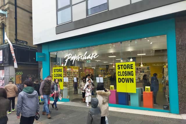 Paperchase in Fargate, Sheffield city centre, has posted signs for a closing down sale, with 20 per cent off all goods.