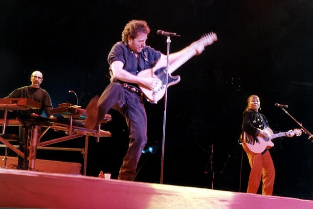 The legendary American singer-songwriter Bruce Springsteen in concert at Hallam FM in April 1993