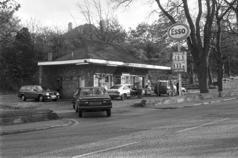 Exterior of Braidburn filling station at Comiston in Edinburgh, October 1988. The petrol station was asked to make improvements, or be threatened with closure.
