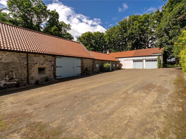 Outbuildings and garage.