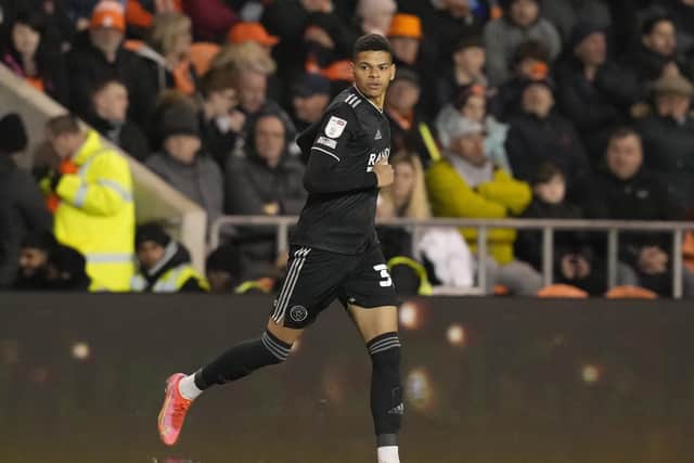 Will Osula of Sheffield United makes a late substitute appearance  during the Sky Bet Championship match at Bloomfield Road, Blackpool: Andrew Yates / Sportimage