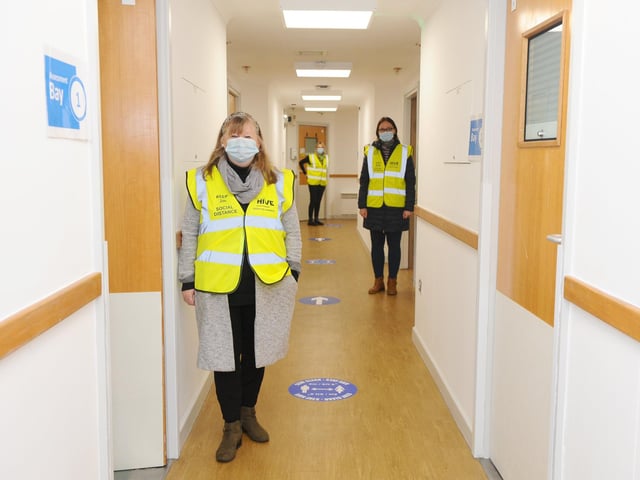Volunteers will be on hand to guide you at the mass vaccination centre in Portsmouth. Picture: Sarah Standing (010221-1894)