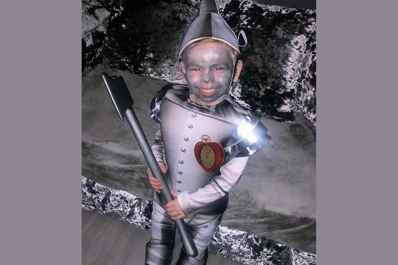 Theo Thomas, age 3, joins the Wizard of Oz gang as the Tin Man.