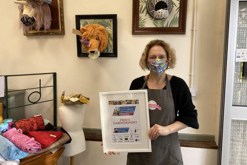 Liz Grec recommends Fred's Haberdashery, which relocated from the Market Hall to West Bars last February, and was crowned Destination Chesterfield's independent retailer of the year 2020.  Pictured is owner Emily Lord with the award.