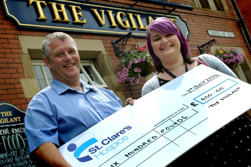 The Vigilant in Harton Village, and pub manager Steve Tomkins was pictured in 2014 as he handed a cheque to St Clares Hospice fundraiser Vanessa Mustard.