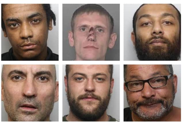 Faces of nine thugs linked to a range of weapons from human waste to knives used against victims.