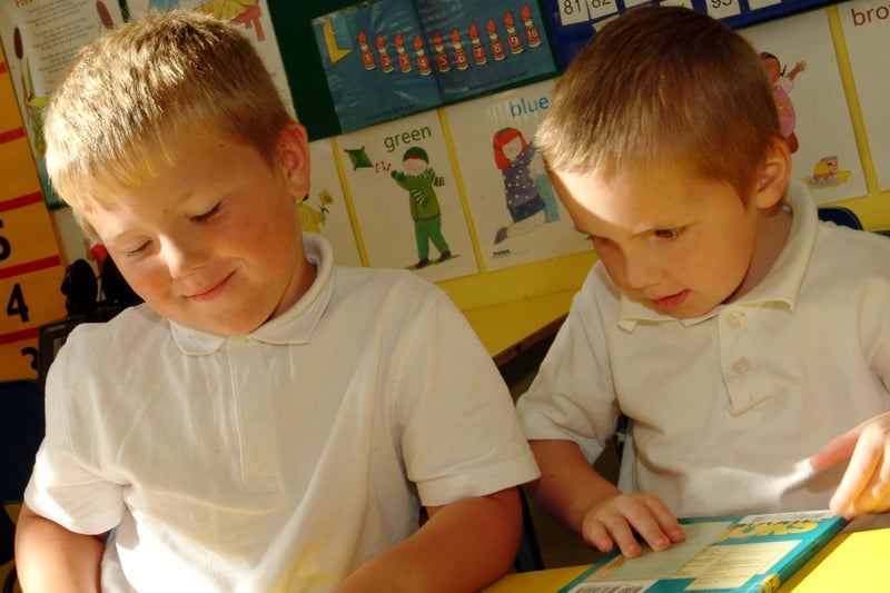 Ryton Park pupils Ethan and Malachi look at books.