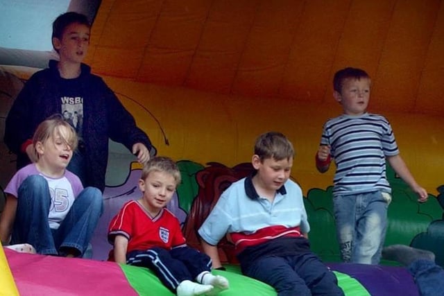 Who can you recognise on the bouncy castle?