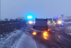 Derbyshire police issue a picture of this crash in Castleton today as motorists were warned of icy roads