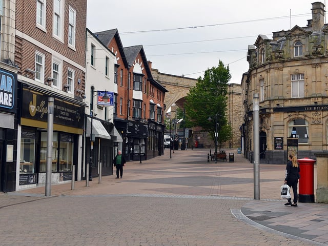 Mansfield Town centre 10 weeks into lockdown. Signs going up in preparation for more lockdown easing on Monday June 15th.