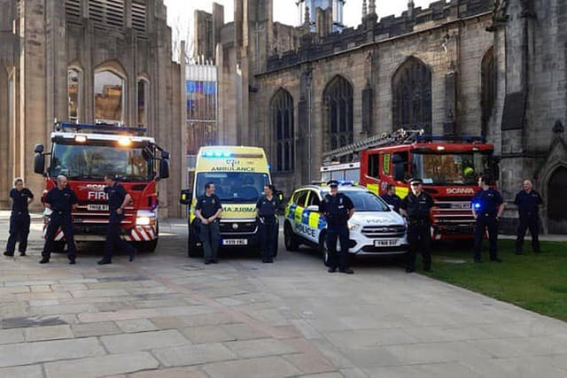 Emergency services personnel at Sheffield Cathedral
