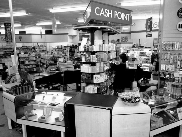 A view of the beauty products on sale in the store in 1999