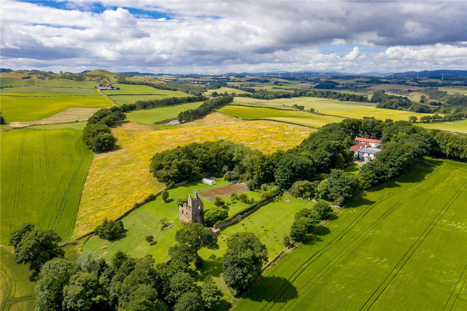 Aerial view of Piteadie House and Castle.