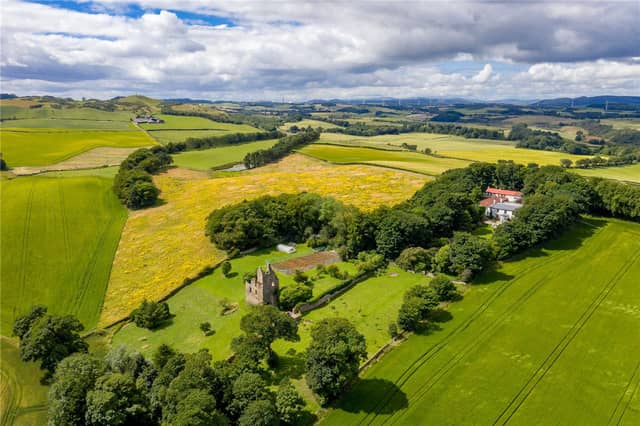 Aerial view of Piteadie House and Castle.