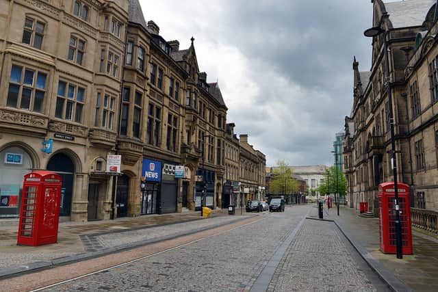 Empty Sheffield City centre, weeks into the lockdown.