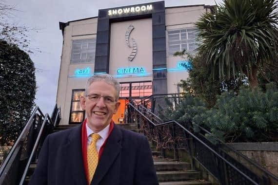 Coun Martin Smith, chair of Sheffield City Council\'s economic development and skills committee, outside the Showroom Cinema, which hosts the DocFest documentary film festival. The council has agreed financial backing for the event. Picture: Sheffield Council